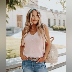 Blu Pepper Pom Sleeveless Knit Sweater Top